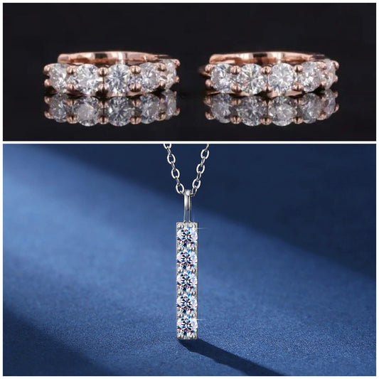 Customised Moissanite earring and Pendant set in Sterling Silver with Platinum plating