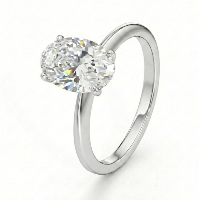 Charlotte Oval Cut Solitaire Moissanite Ring in Sterling Silver with Platinum Coating