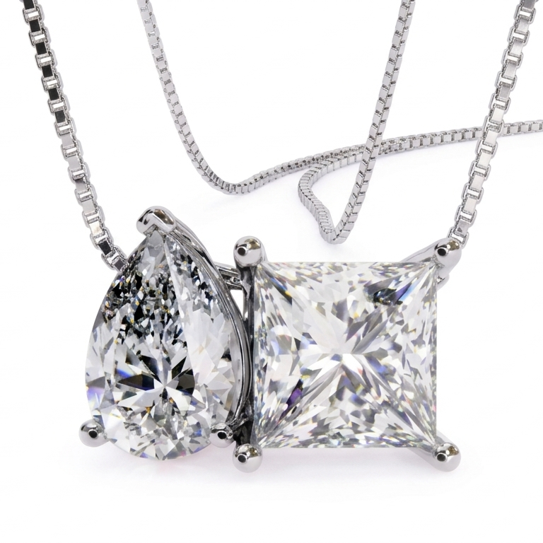 Customised Moissanite Pendant in Sterling Silver With Rhodium Plating