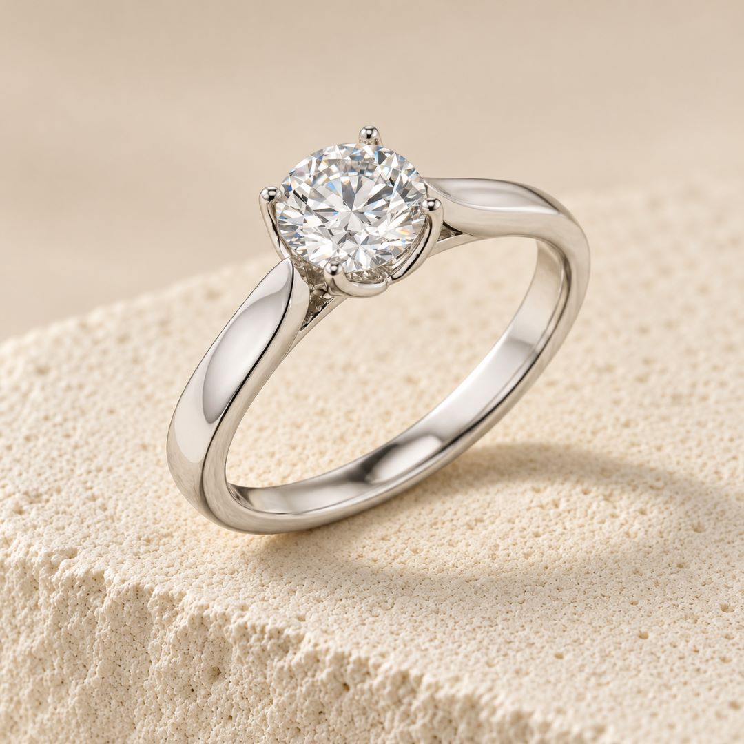 Round Four-Prong Moissanite Solitaire Ring