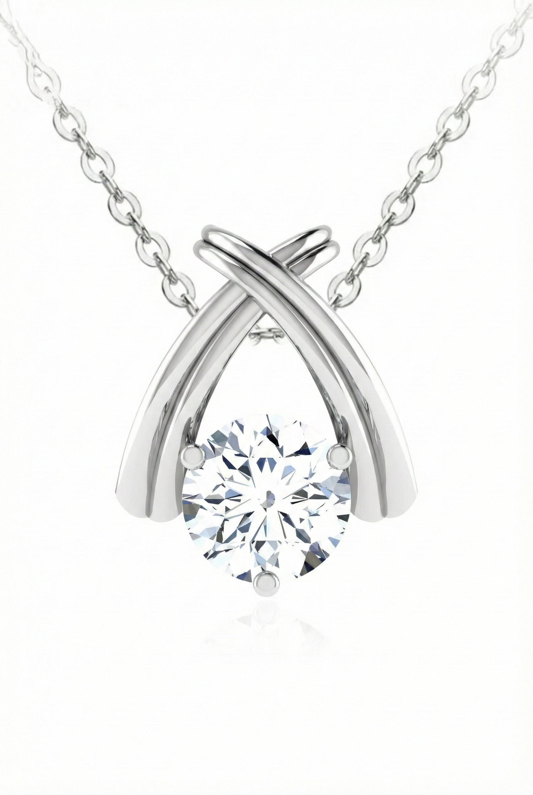 Radiant Round Cut Moissanite Pendant in Sterling Silver With Rhodium Plating