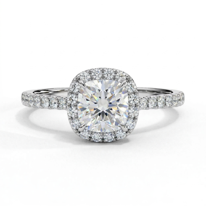 Cordelia Cushion Cut Solitaire Moissanite Ring in Sterling Silver with Platinum Coating