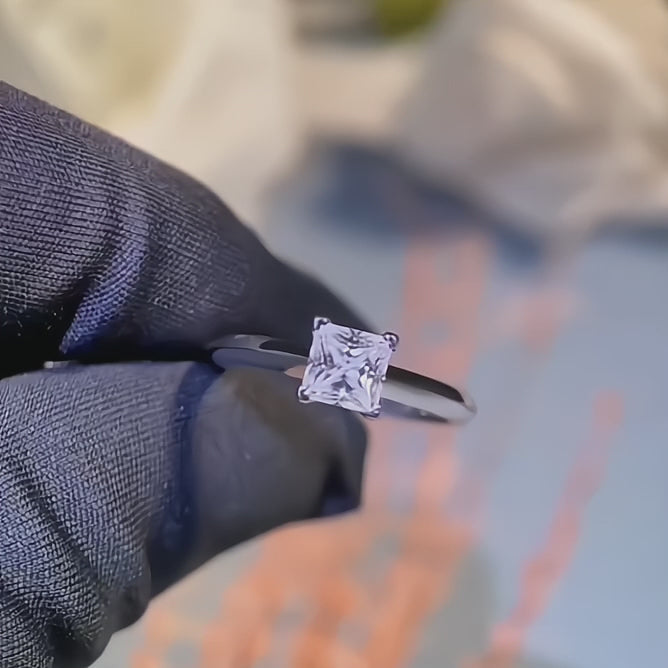 Rosalind Princess Cut Solitaire Moissanite Ring in Sterling Silver with Platinum Coating