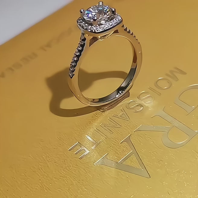 Beatrice Solitaire Moissanite Ring in Sterling Silver with Platinum Coating