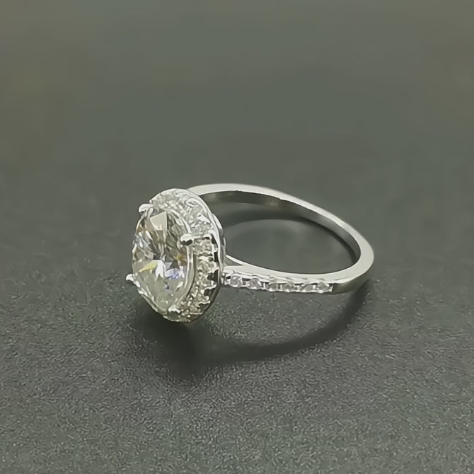 Harriet Oval Cut Solitaire Moissanite Ring in Sterling Silver with Platinum Coating